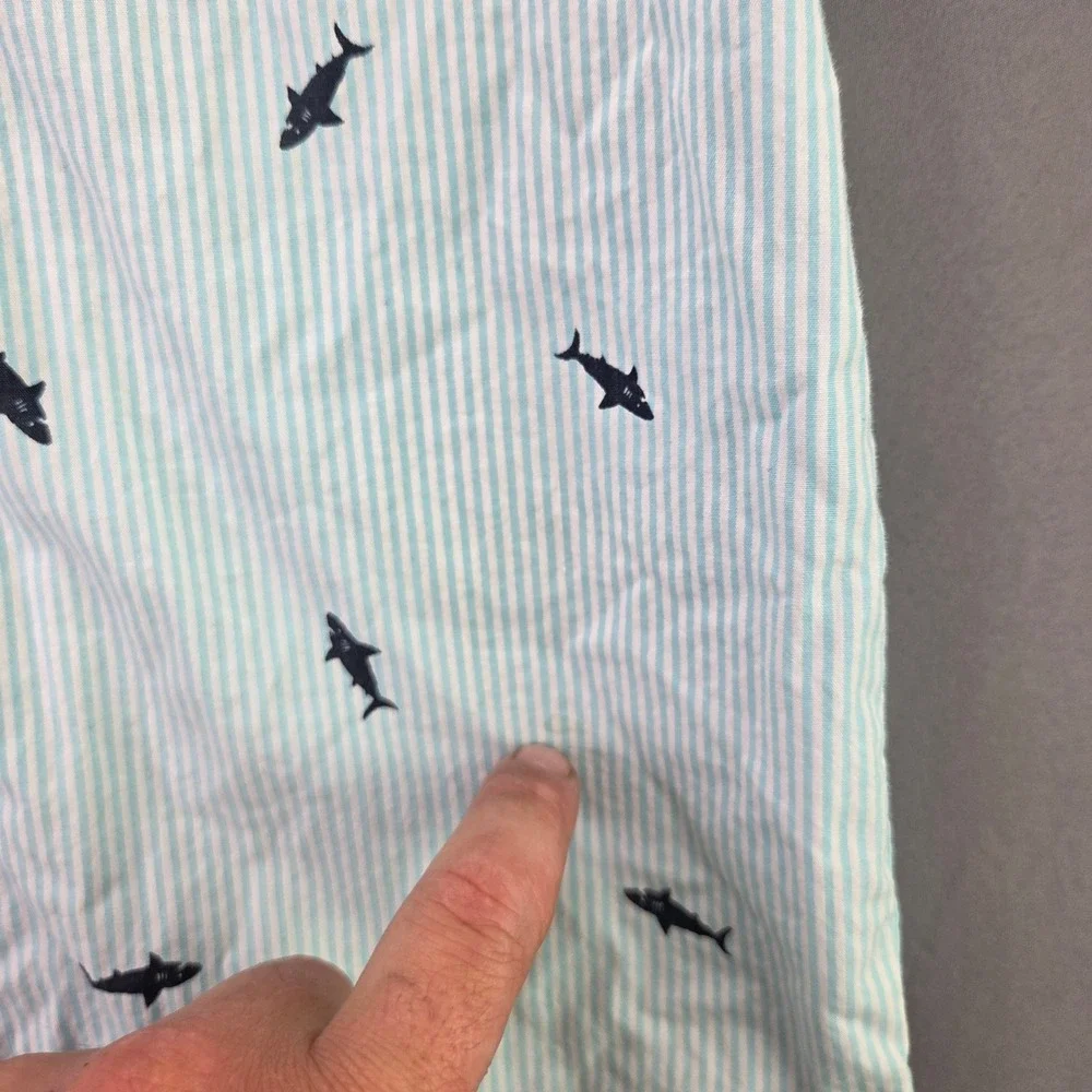 Wonder Nation Boys Button Up Shirt Size L 10-12 Blue Stripe Shark Short Sleeve